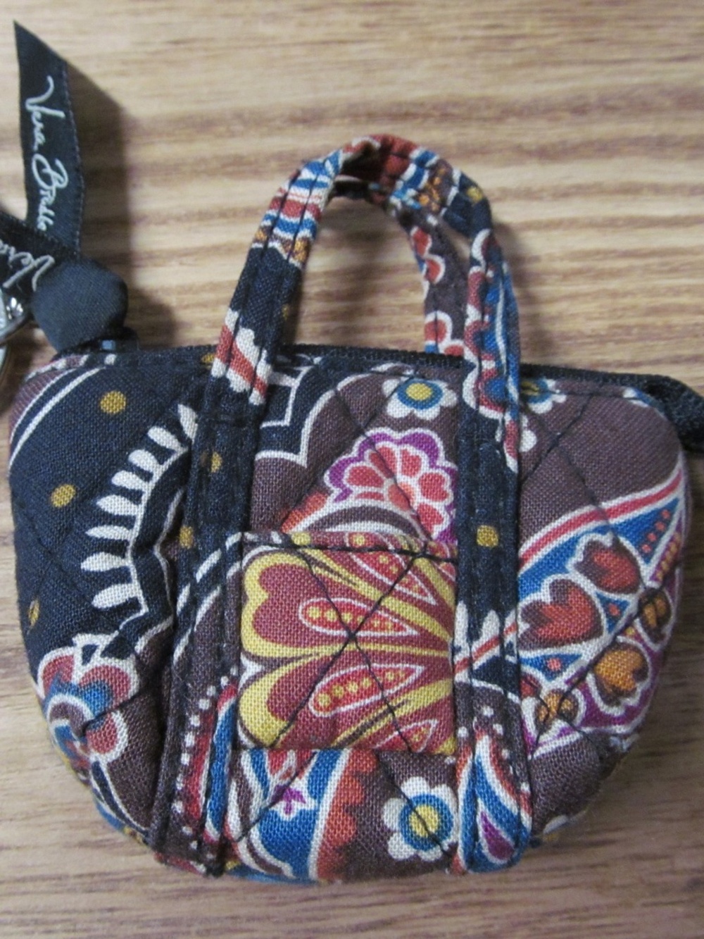 Vera Bradley Brown Kensington Paisley Mini Quilted Bag Keychain